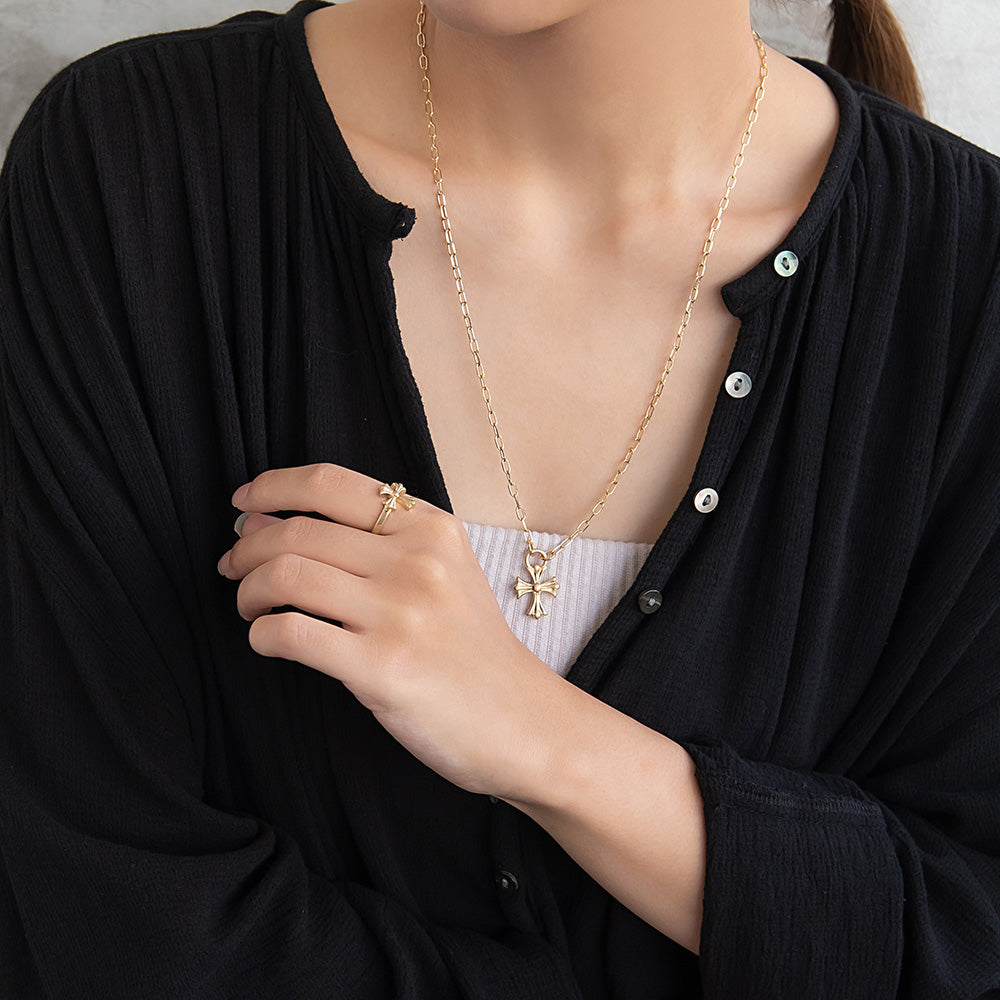 ネックレス Awesome ニッケルフリー メタル クロス オーバルチェーン ペンダントネックレス