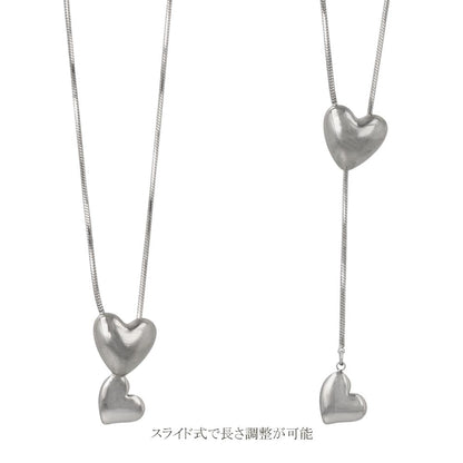 ネックレス ステンレス スネークチェーン メタル ハート Y字 ロングネックレス