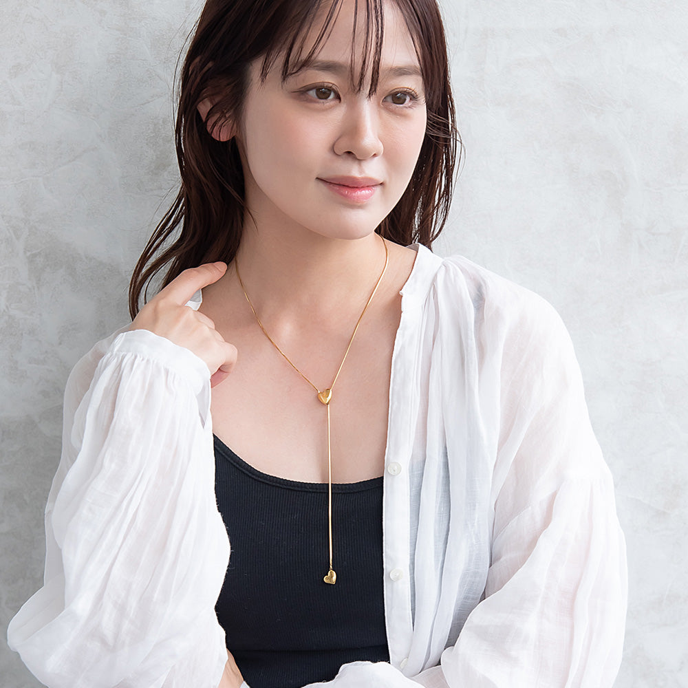 ネックレス ステンレス スネークチェーン メタル ハート Y字 ロングネックレス