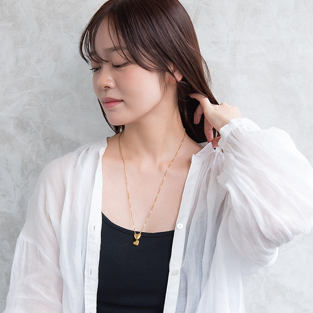 ネックレス ステンレス スネークチェーン メタル ハート Y字 ロングネックレス