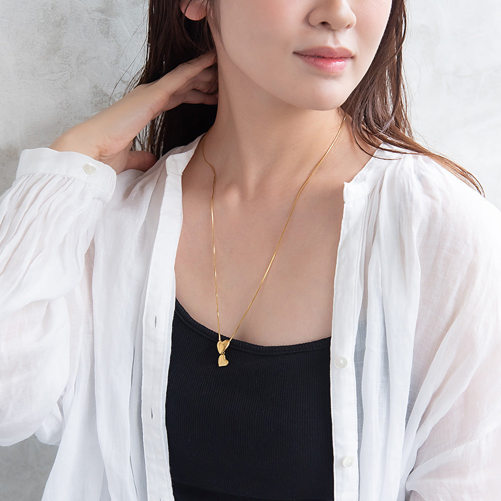 ネックレス ステンレス スネークチェーン メタル ハート Y字 ロングネックレス