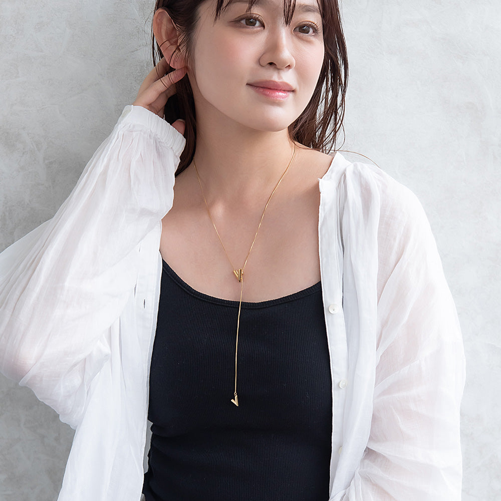 ネックレス ステンレス スネークチェーン メタル V字型 ラリエット ロングネックレス