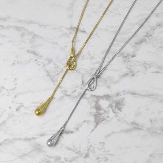 ネックレス ステンレス スネークチェーン メタル Y字 ドロップ ロングネックレス