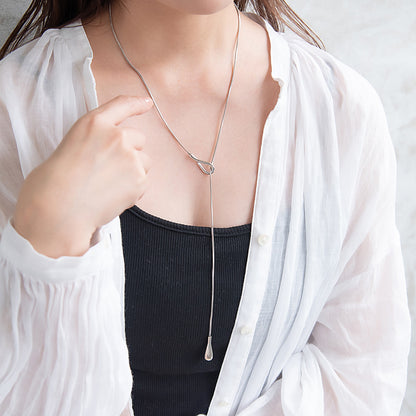 ネックレス ステンレス スネークチェーン メタル Y字 ドロップ ロングネックレス