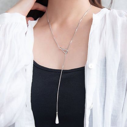 ネックレス ステンレス スネークチェーン メタル Y字 ドロップ ロングネックレス