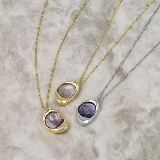 ネックレス ニッケルフリー メタルフレーム ラメ くすみカラー スライドボール ロング ペンダントネックレス