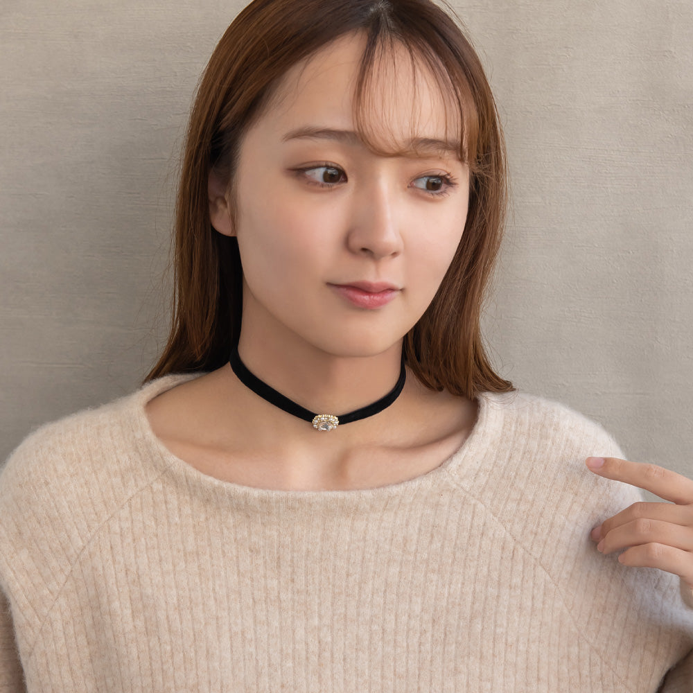 ネックレス ニッケルフリー ビジュー ストーン パール アンティーク調 チョーカー