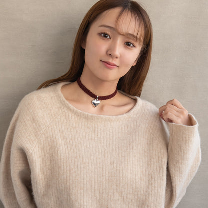 ネックレス ニッケルフリー メタル ハート 毛糸風 チョーカー