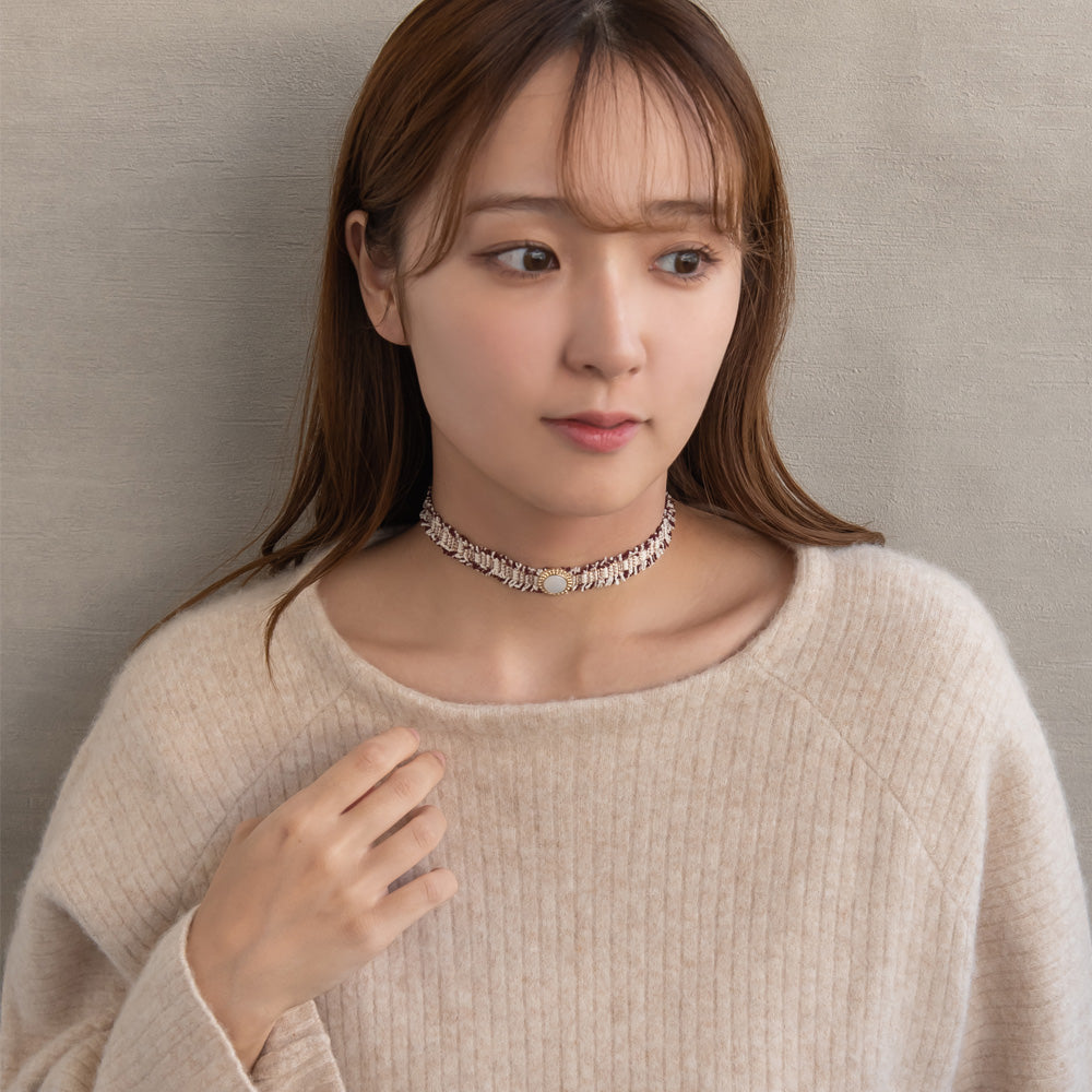 ネックレス ニッケルフリー サークル ツイード風 チョーカー