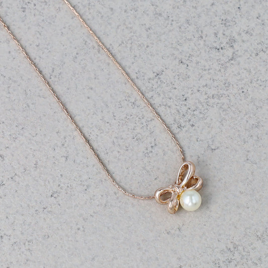 ネックレス ニッケルフリー ロゼシルバー リボン ロング ペンダントネックレス