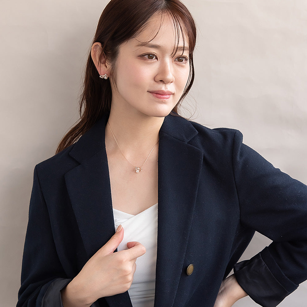 ネックレス ニッケルフリー ロゼシルバー リボン ロング ペンダントネックレス