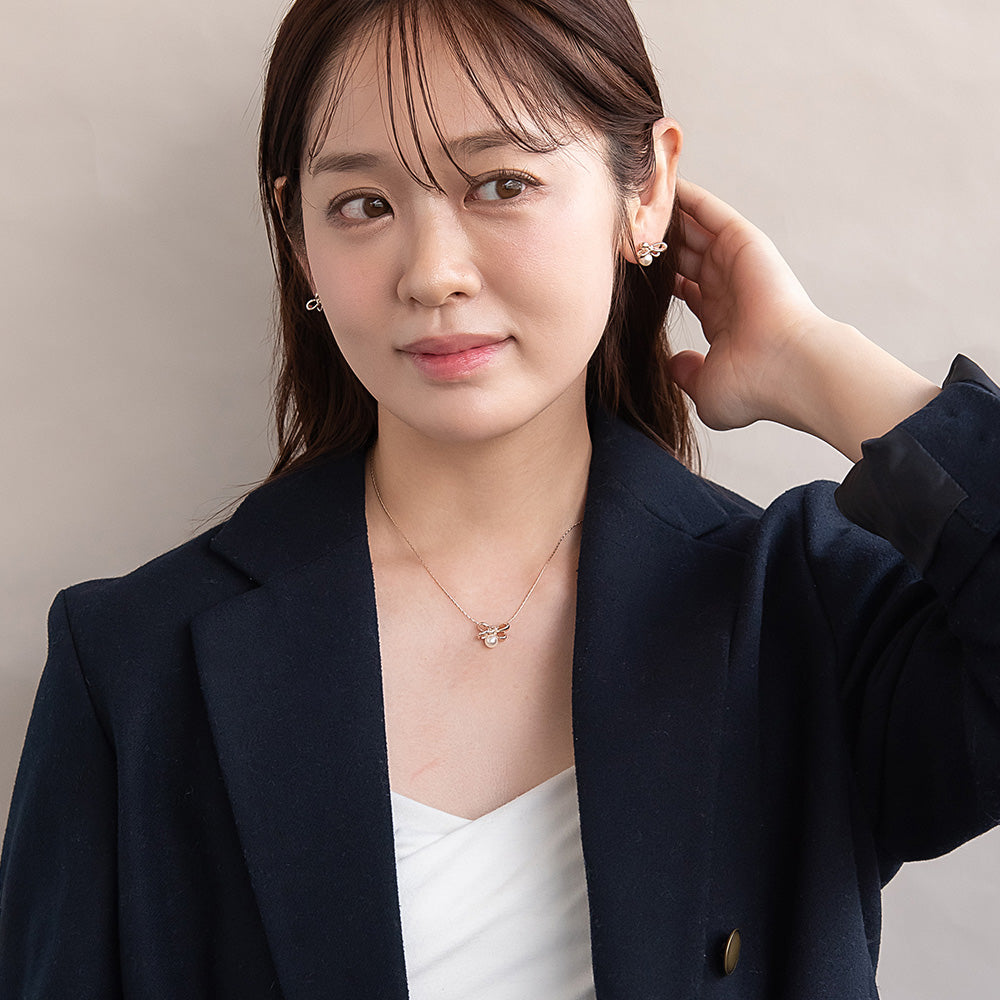 ネックレス ニッケルフリー ロゼシルバー リボン ロング ペンダントネックレス