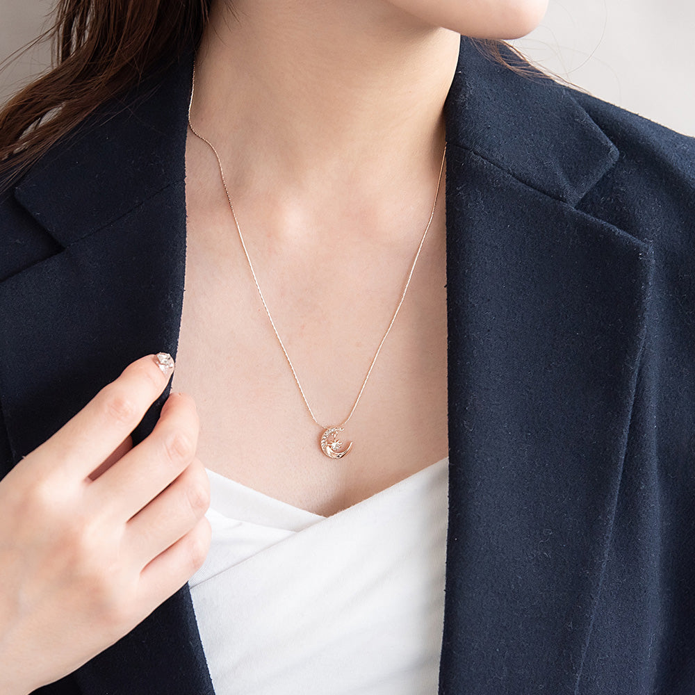 ネックレス ニッケルフリー ロゼシルバー ムーン ロング ペンダントネックレス