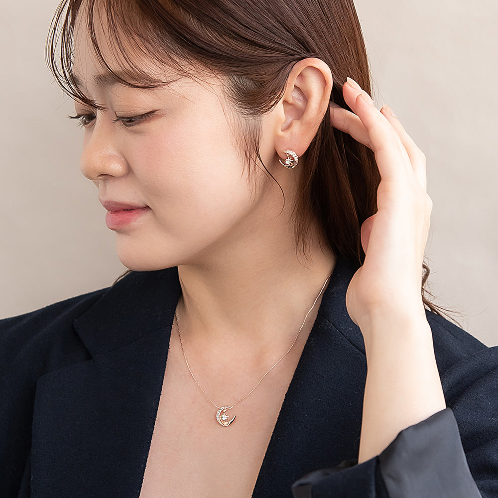 ネックレス ニッケルフリー ロゼシルバー ムーン ロング ペンダントネックレス