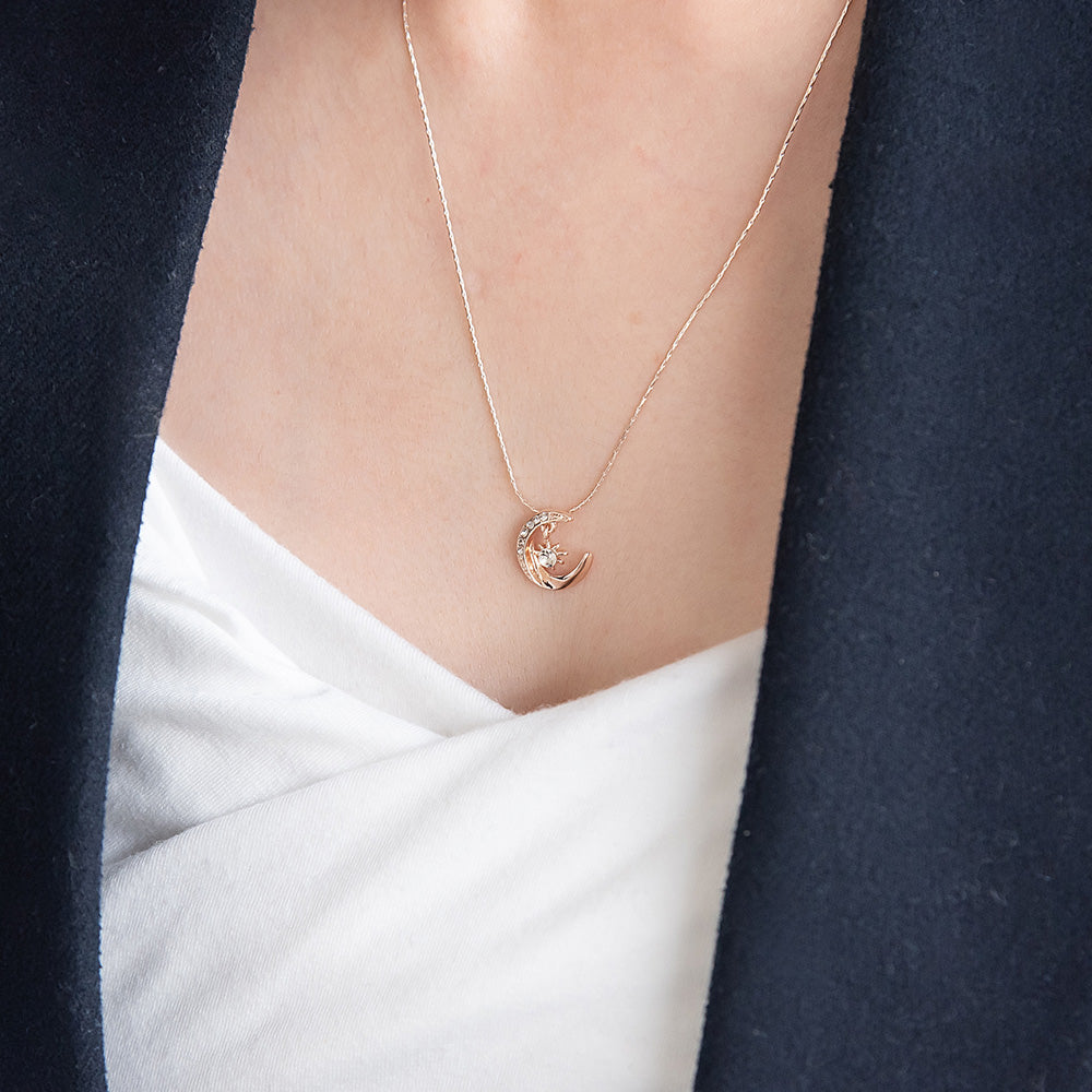ネックレス ニッケルフリー ロゼシルバー ムーン ロング ペンダントネックレス