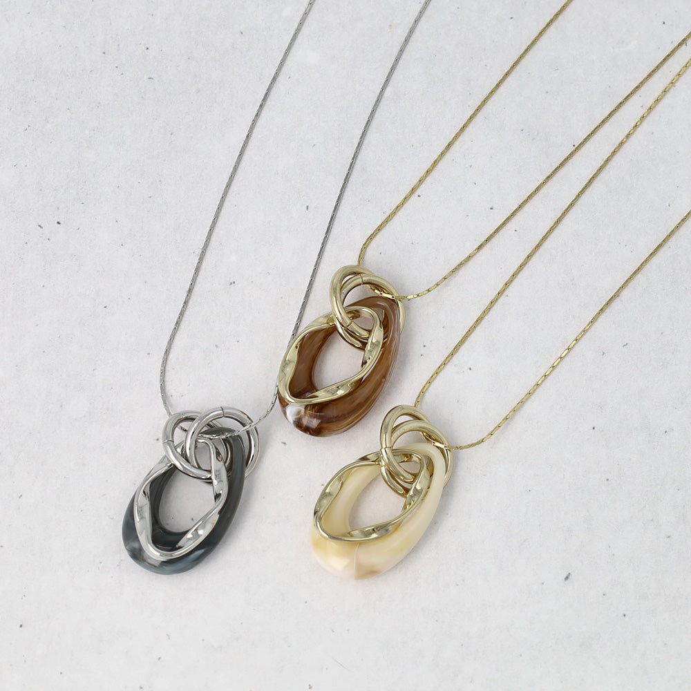 ネックレス ニッケルフリー マーブル ドロップ リング ロング ペンダントネックレス