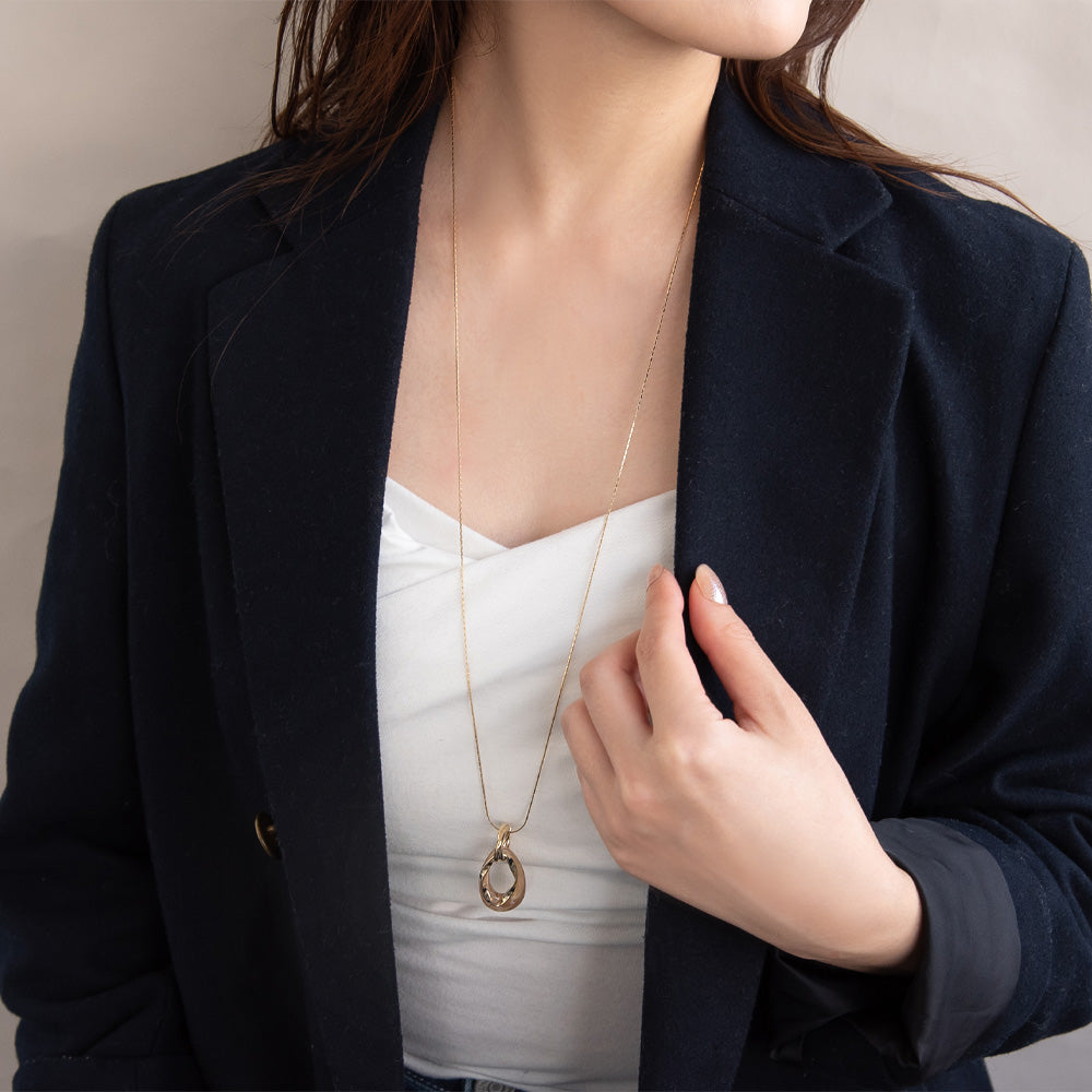 ネックレス ニッケルフリー マーブル ドロップ リング ロング ペンダントネックレス