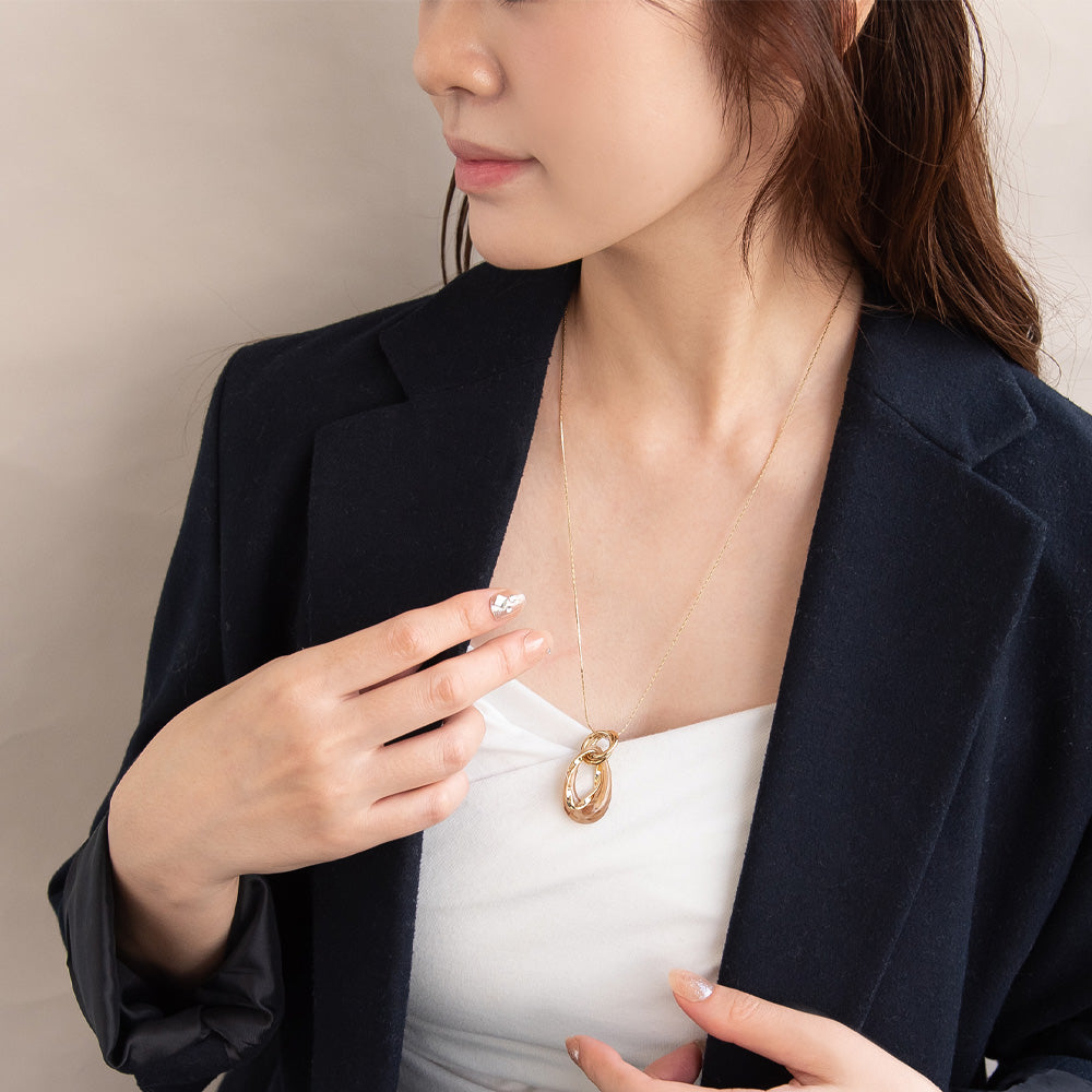 ネックレス ニッケルフリー マーブル ドロップ リング ロング ペンダントネックレス