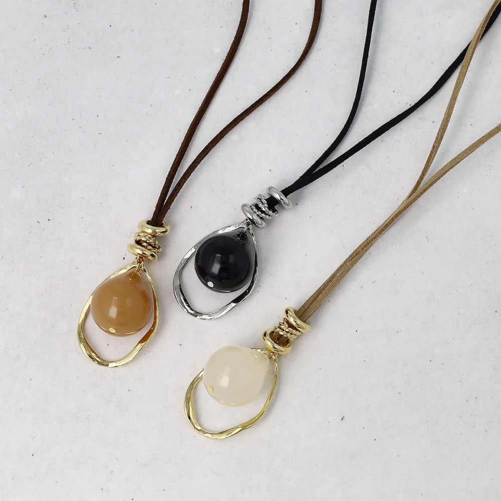 ネックレス メタル カラー ドロップ リング コード ロング ペンダントネックレス