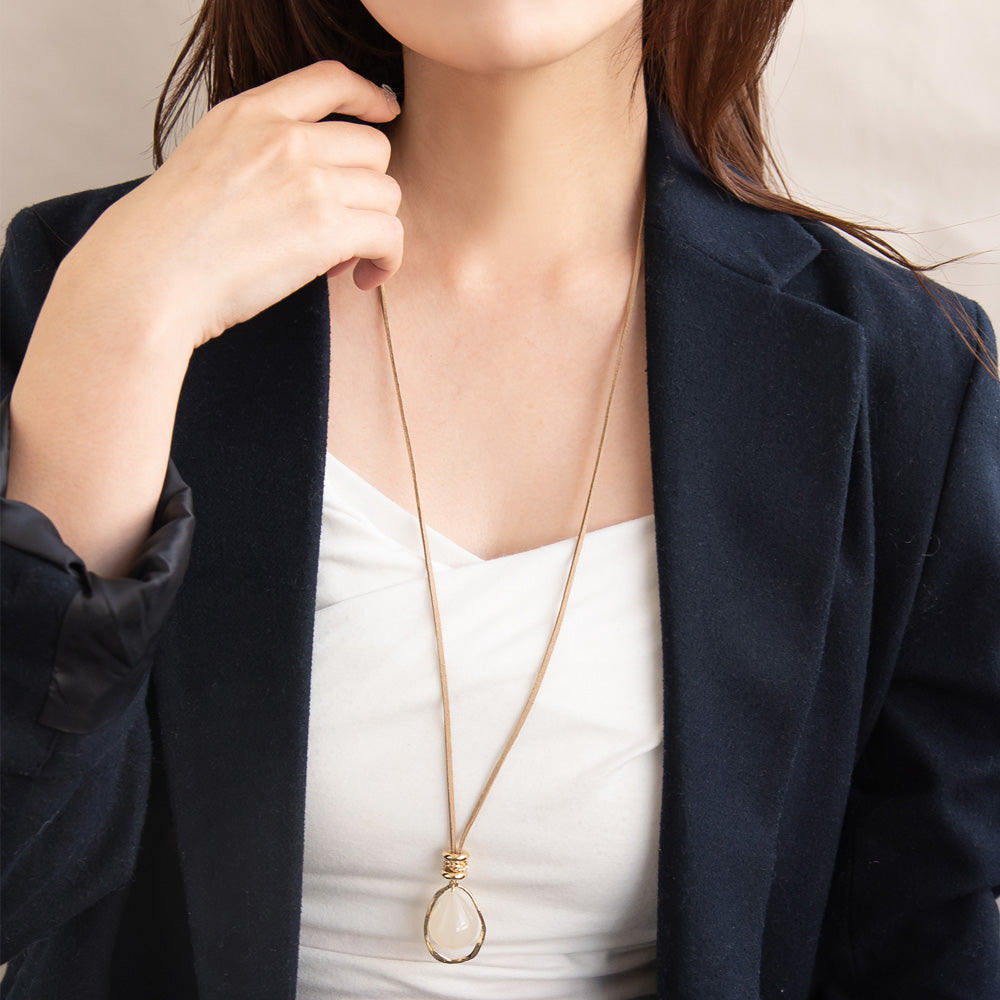 ネックレス メタル カラー ドロップ リング コード ロング ペンダントネックレス