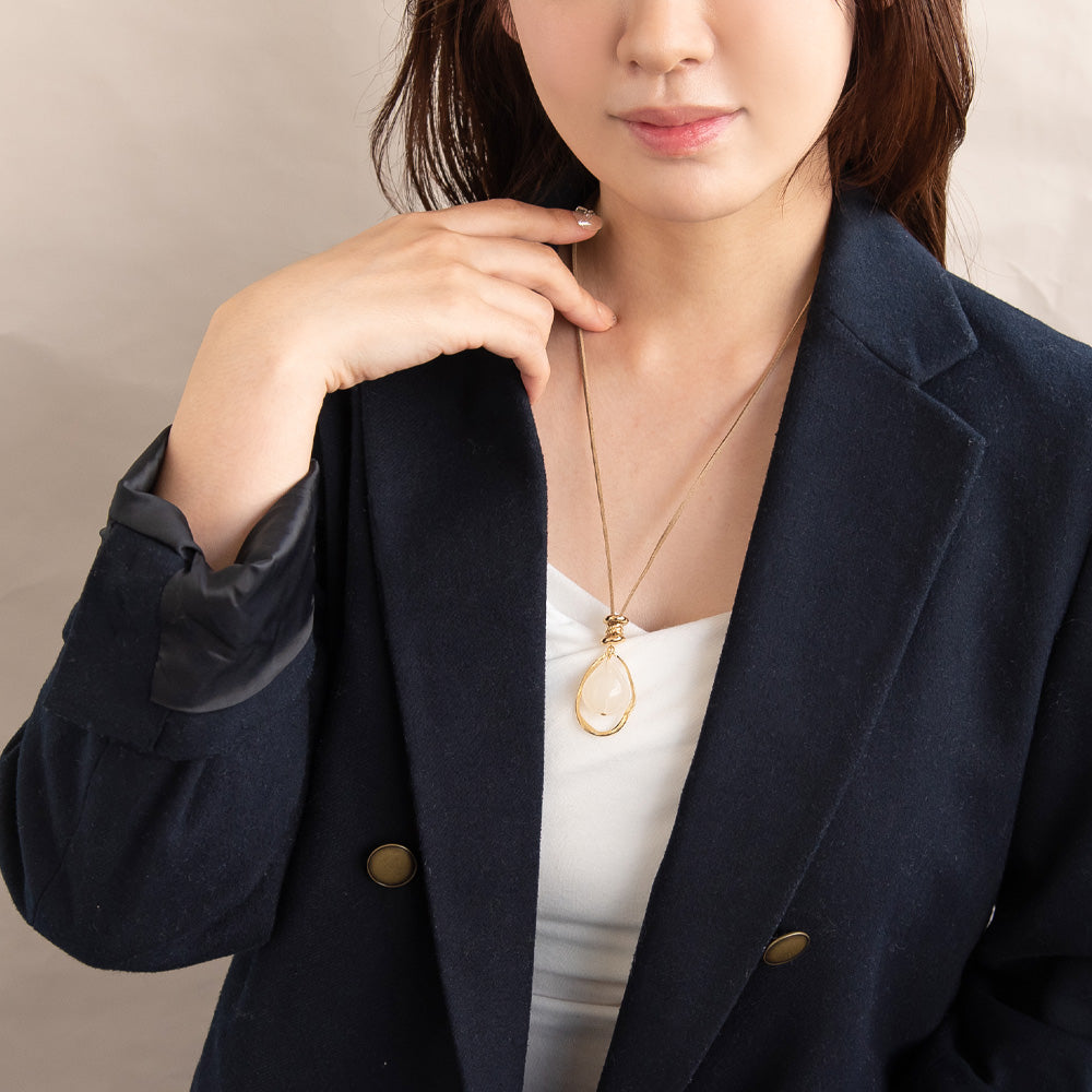 ネックレス メタル カラー ドロップ リング コード ロング ペンダントネックレス