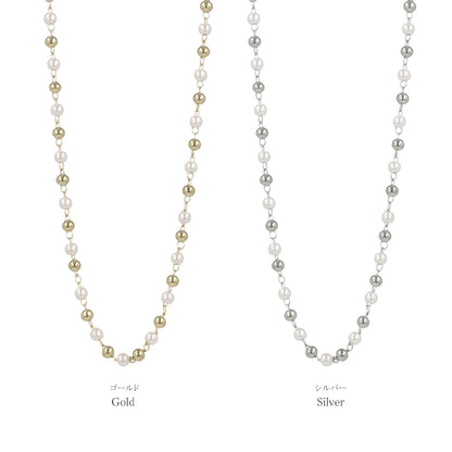 ネックレス ニッケルフリー メタル ボール パール ショートネックレス