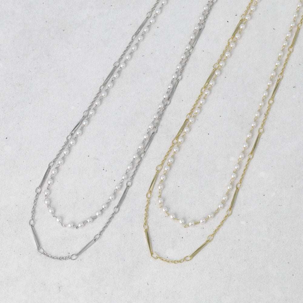 ネックレス ニッケルフリー ドット パール デザインチェーン 2連 ショートネックレス