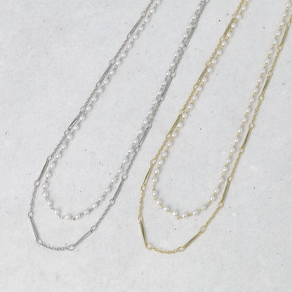 ネックレス ニッケルフリー ドット パール デザインチェーン 2連 ショートネックレス