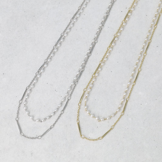 ネックレス ニッケルフリー ドット パール デザインチェーン 2連 ショートネックレス