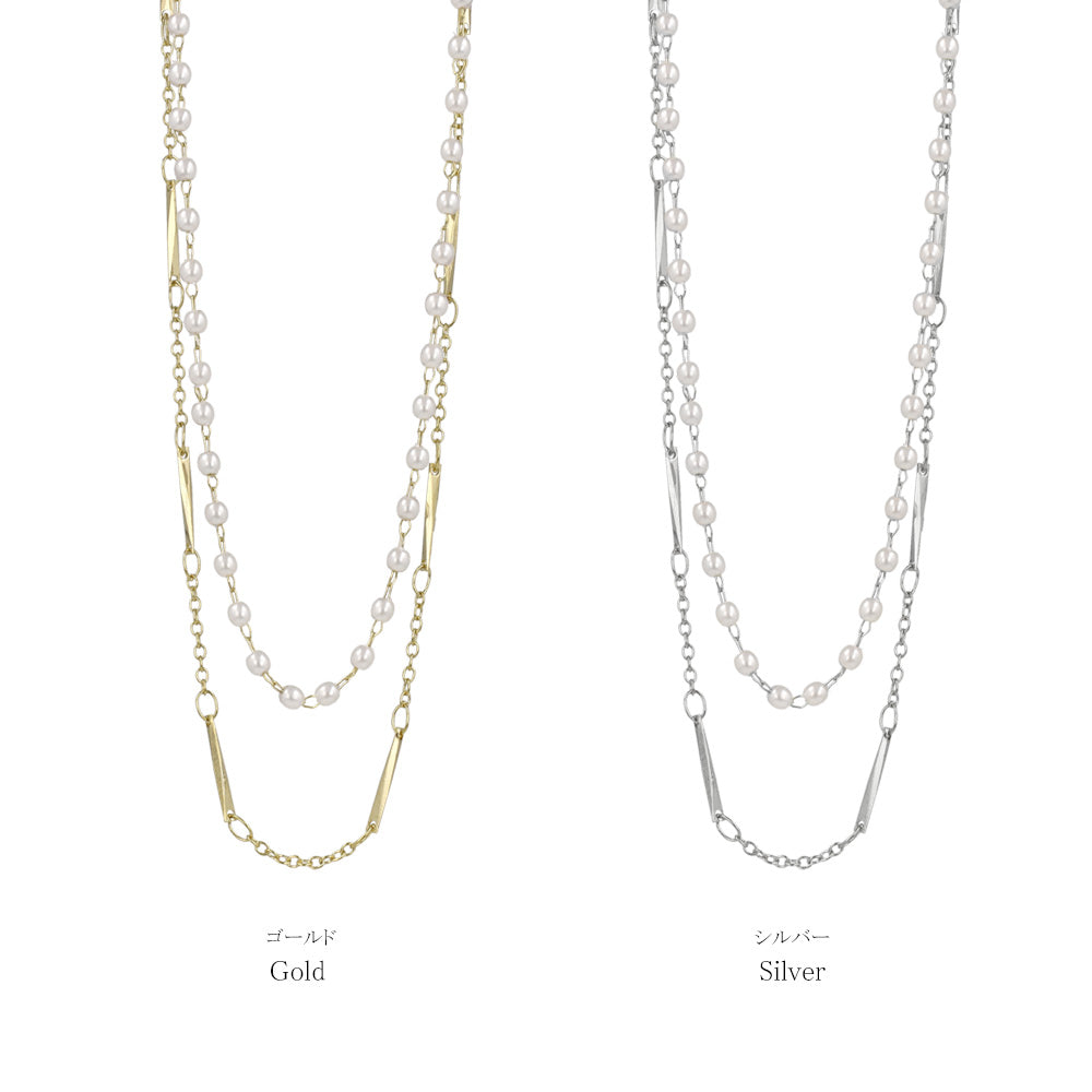 ネックレス ニッケルフリー ドット パール デザインチェーン 2連 ショートネックレス