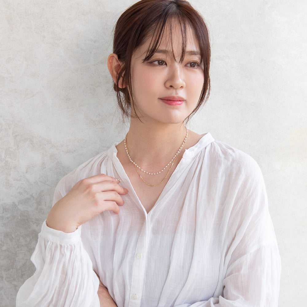 ネックレス ニッケルフリー ドット パール デザインチェーン 2連 ショートネックレス