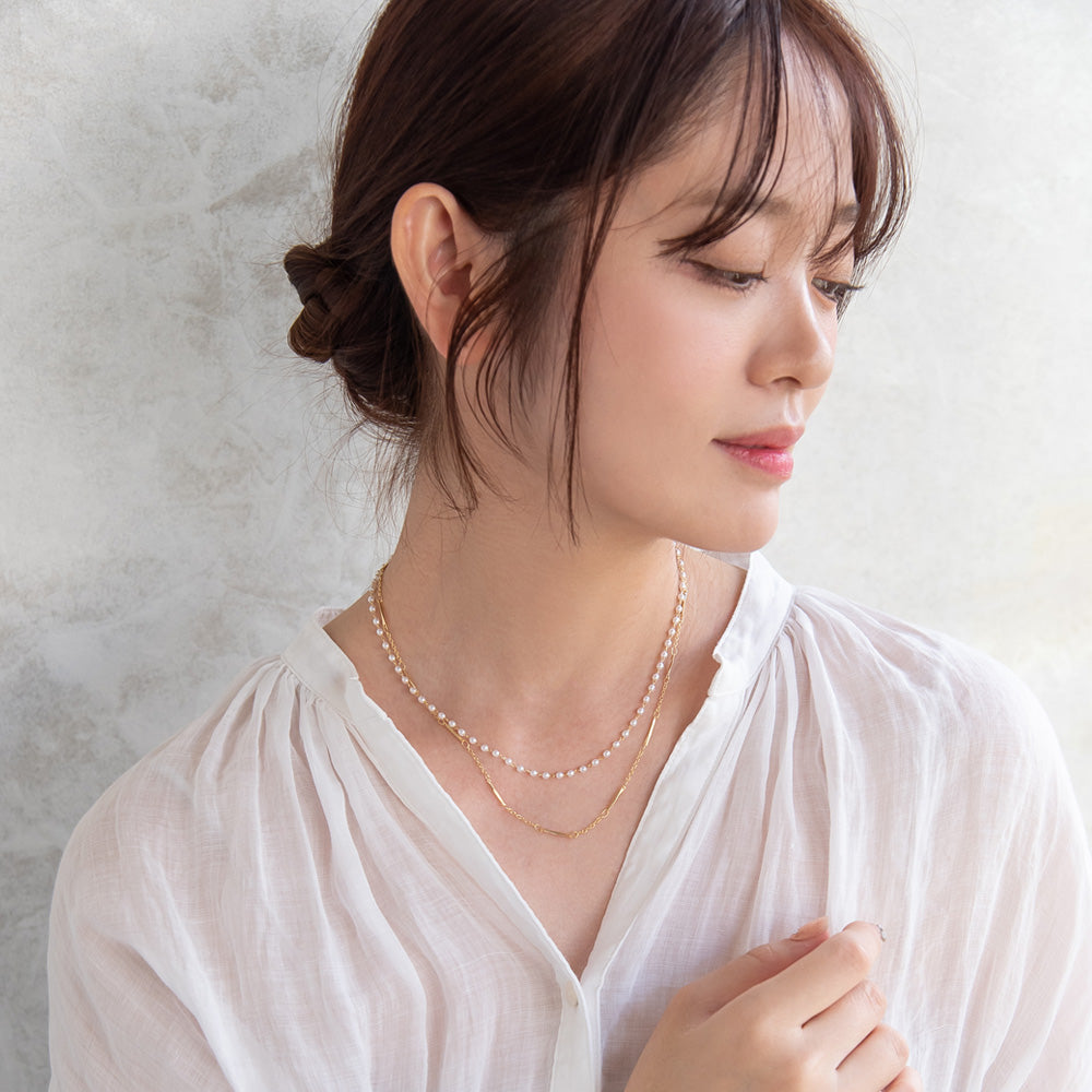 ネックレス ニッケルフリー ドット パール デザインチェーン 2連 ショートネックレス