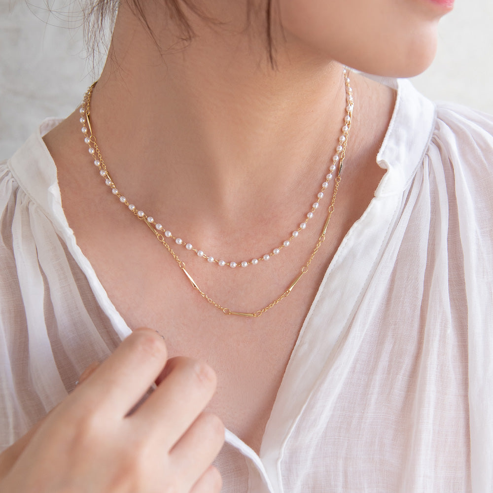 ネックレス ニッケルフリー ドット パール デザインチェーン 2連 ショートネックレス