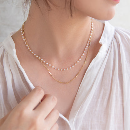 ネックレス ニッケルフリー ドット パール デザインチェーン 2連 ショートネックレス