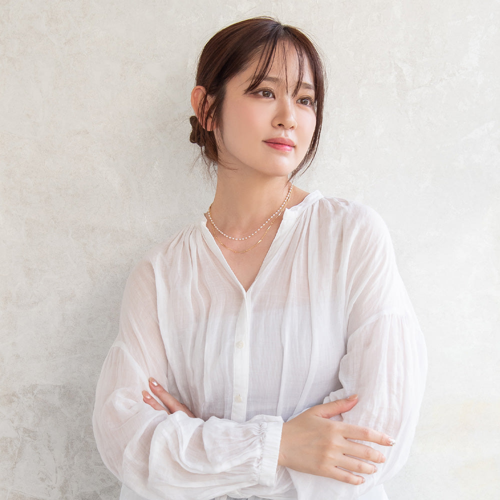 ネックレス ニッケルフリー ドット パール デザインチェーン 2連 ショートネックレス