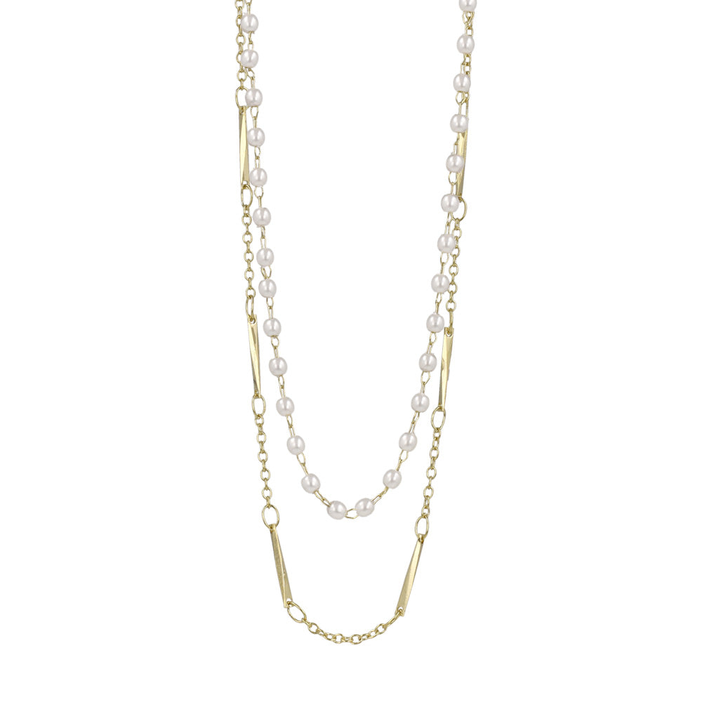 ネックレス ニッケルフリー ドット パール デザインチェーン 2連 ショートネックレス