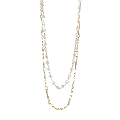 ネックレス ニッケルフリー ドット パール デザインチェーン 2連 ショートネックレス