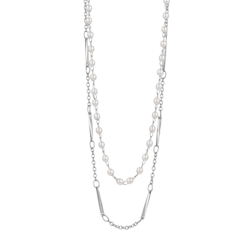 ネックレス ニッケルフリー ドット パール デザインチェーン 2連 ショートネックレス