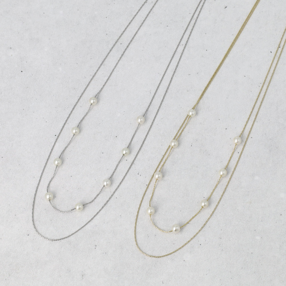 ネックレス ニッケルフリー ドット パール チェーン 2連 ショートネックレス