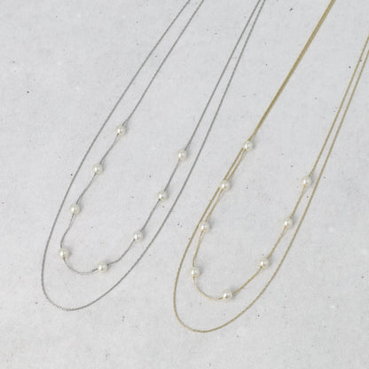 ネックレス ニッケルフリー ドット パール チェーン 2連 ショートネックレス