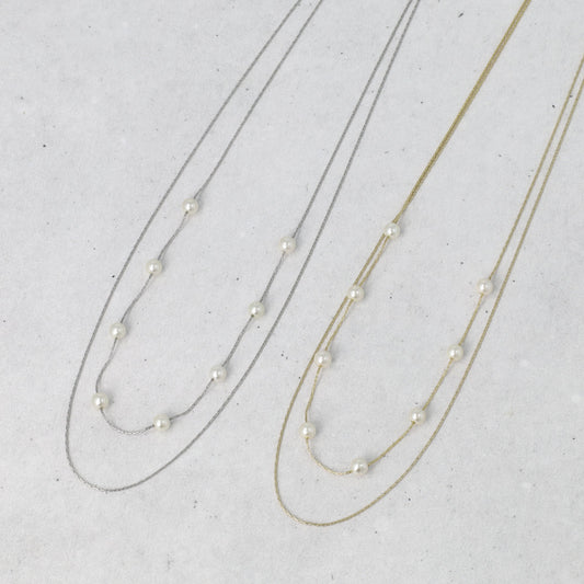 ネックレス ニッケルフリー ドット パール チェーン 2連 ショートネックレス