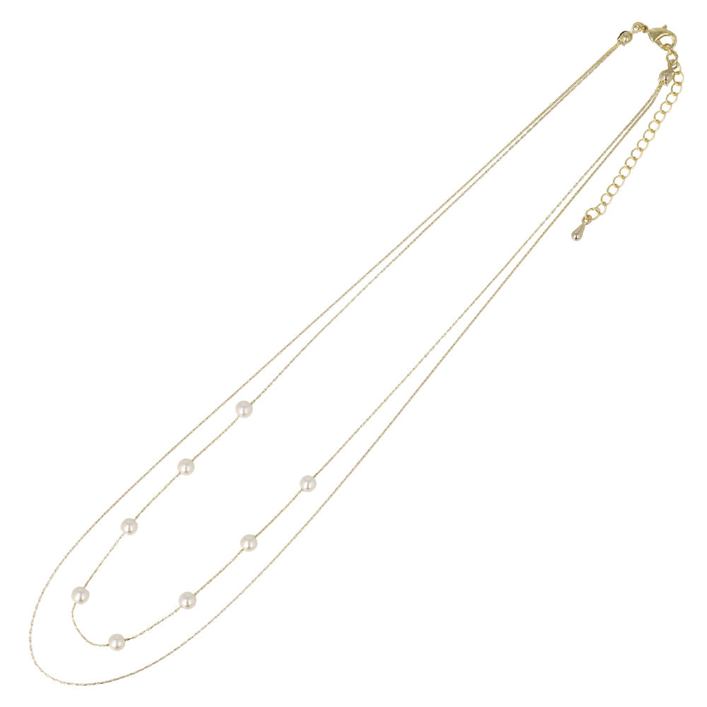 ネックレス ニッケルフリー ドット パール チェーン 2連 ショートネックレス