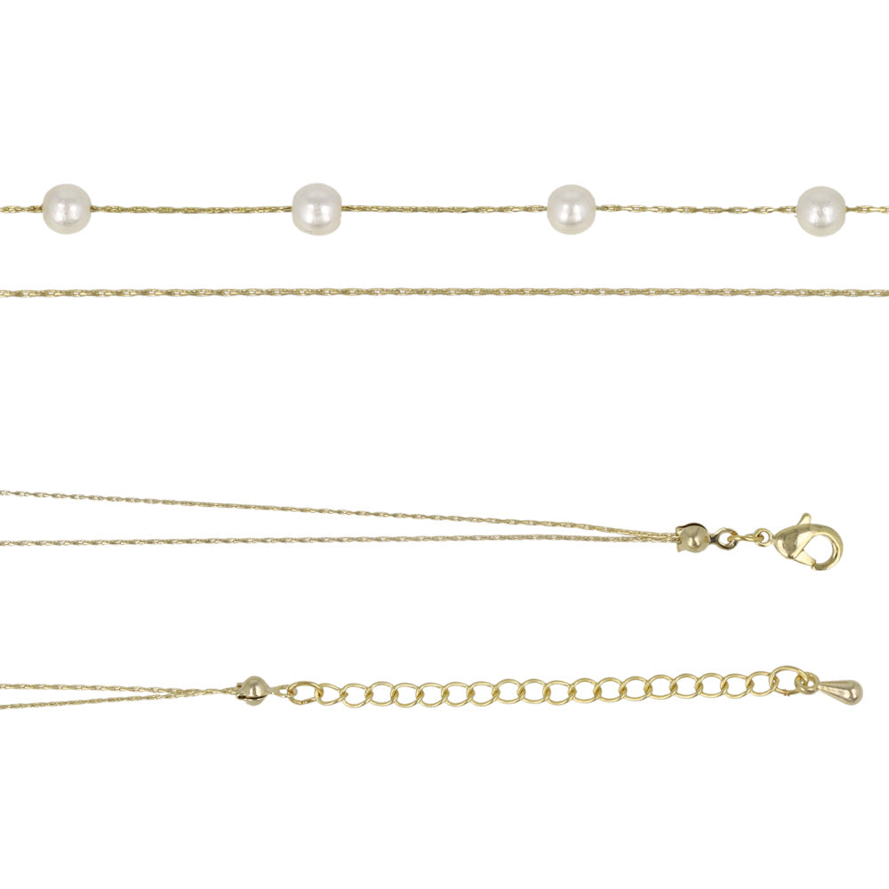 ネックレス ニッケルフリー ドット パール チェーン 2連 ショートネックレス