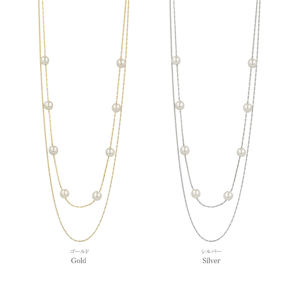 ネックレス ニッケルフリー ドット パール チェーン 2連 ショートネックレス