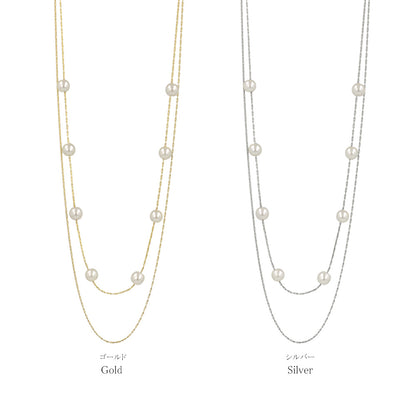 ネックレス ニッケルフリー ドット パール チェーン 2連 ショートネックレス