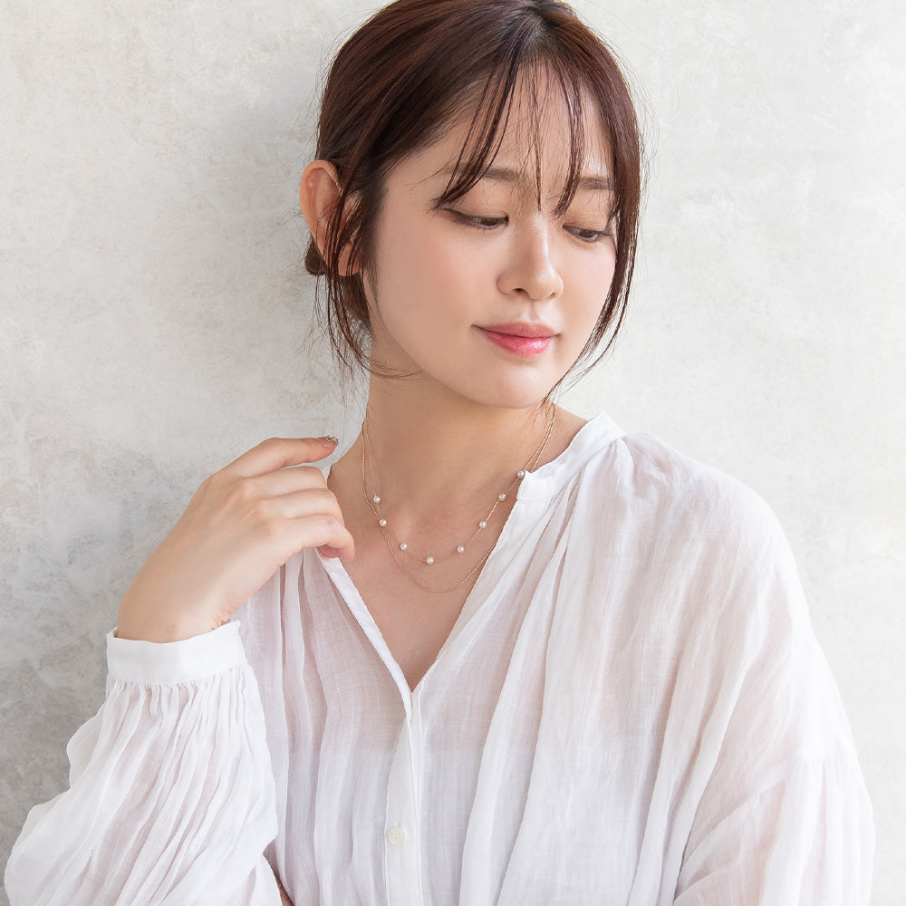 ネックレス ニッケルフリー ドット パール チェーン 2連 ショートネックレス