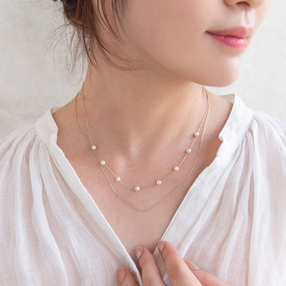 ネックレス ニッケルフリー ドット パール チェーン 2連 ショートネックレス