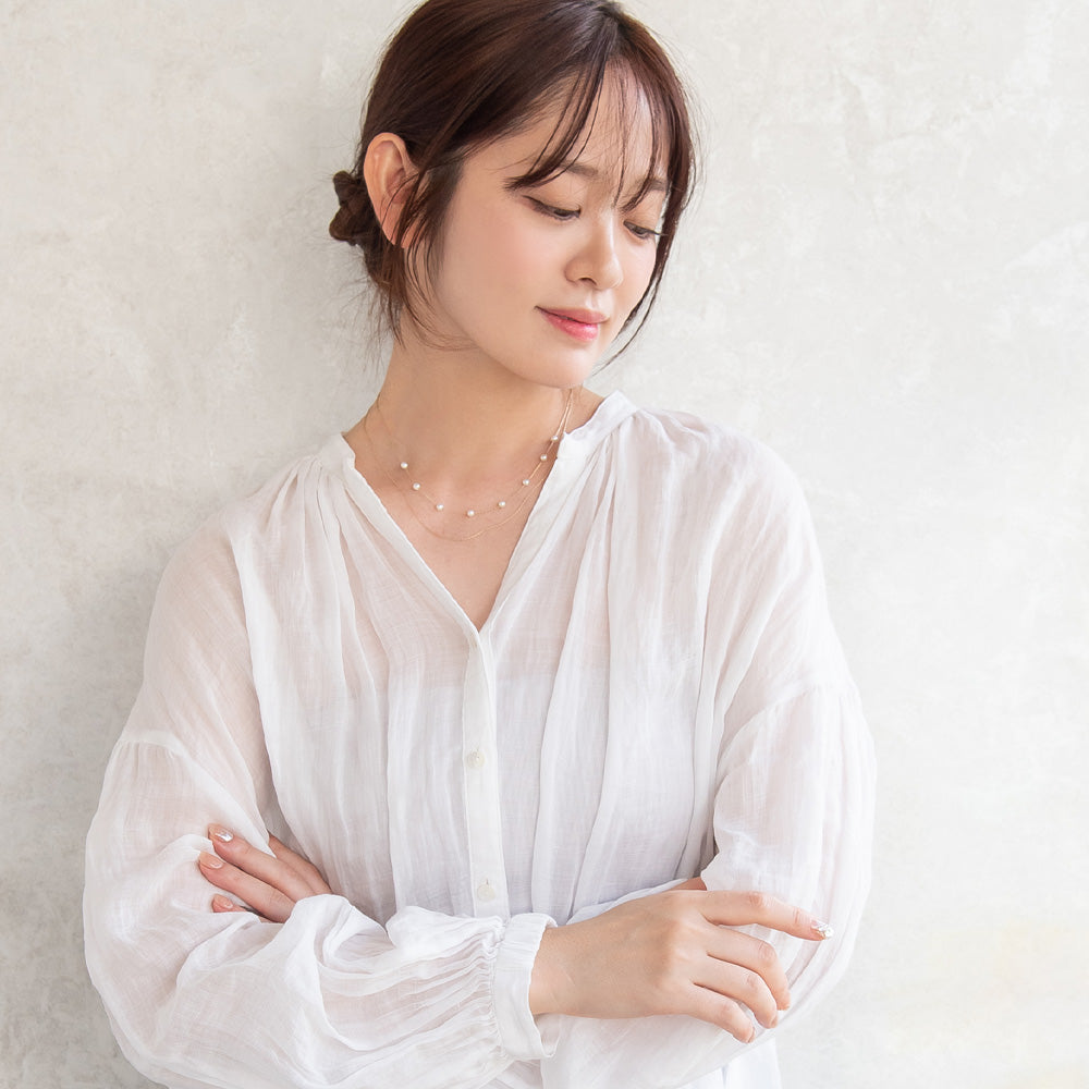 ネックレス ニッケルフリー ドット パール チェーン 2連 ショートネックレス