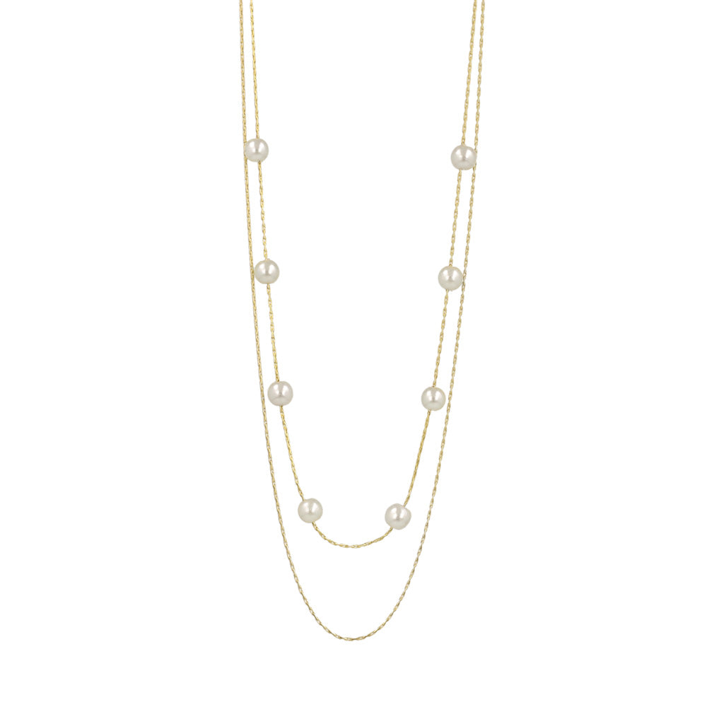 ネックレス ニッケルフリー ドット パール チェーン 2連 ショートネックレス