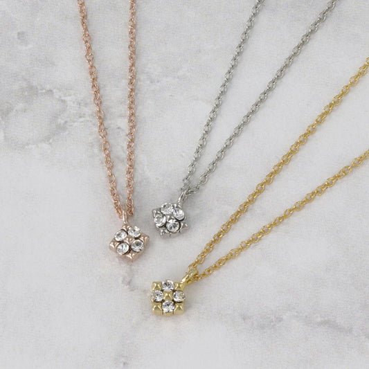 ネックレス ニッケルフリー メタル ロンバス フラワー 花 ミニ ストーン チェーン プチネックレス